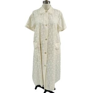 1950s Marilyn Retro Vintage Nylon Flocked House Coat  Beige Womens M Adorable